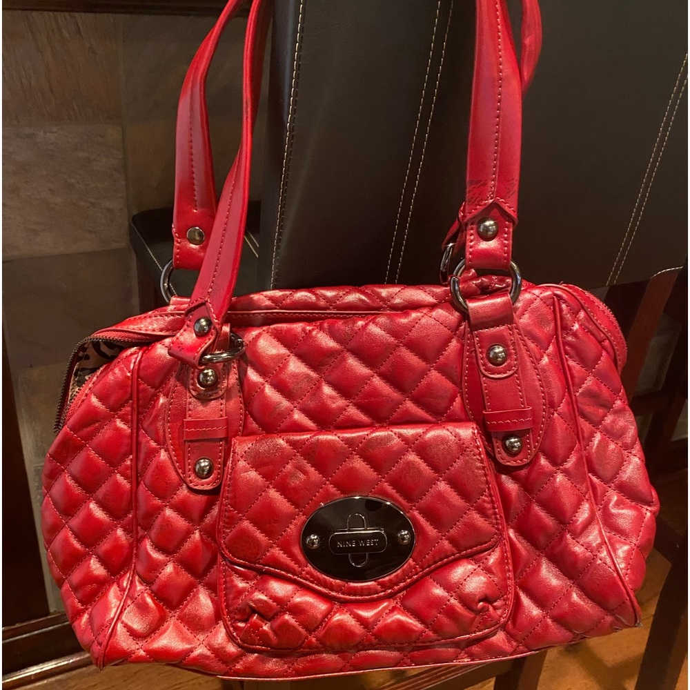 NINE WEST Red Quilted Leather Handbag